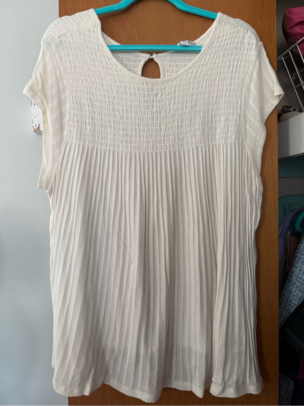 Time and Tru Cream Pleated Short Sleeve Blouse